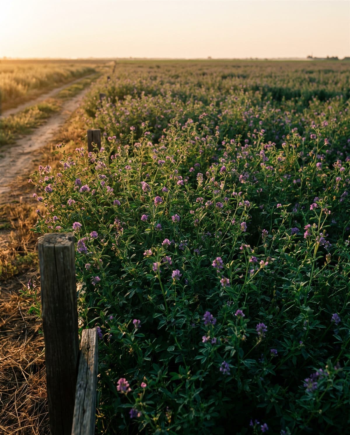Campo verde de alfalfa en flor