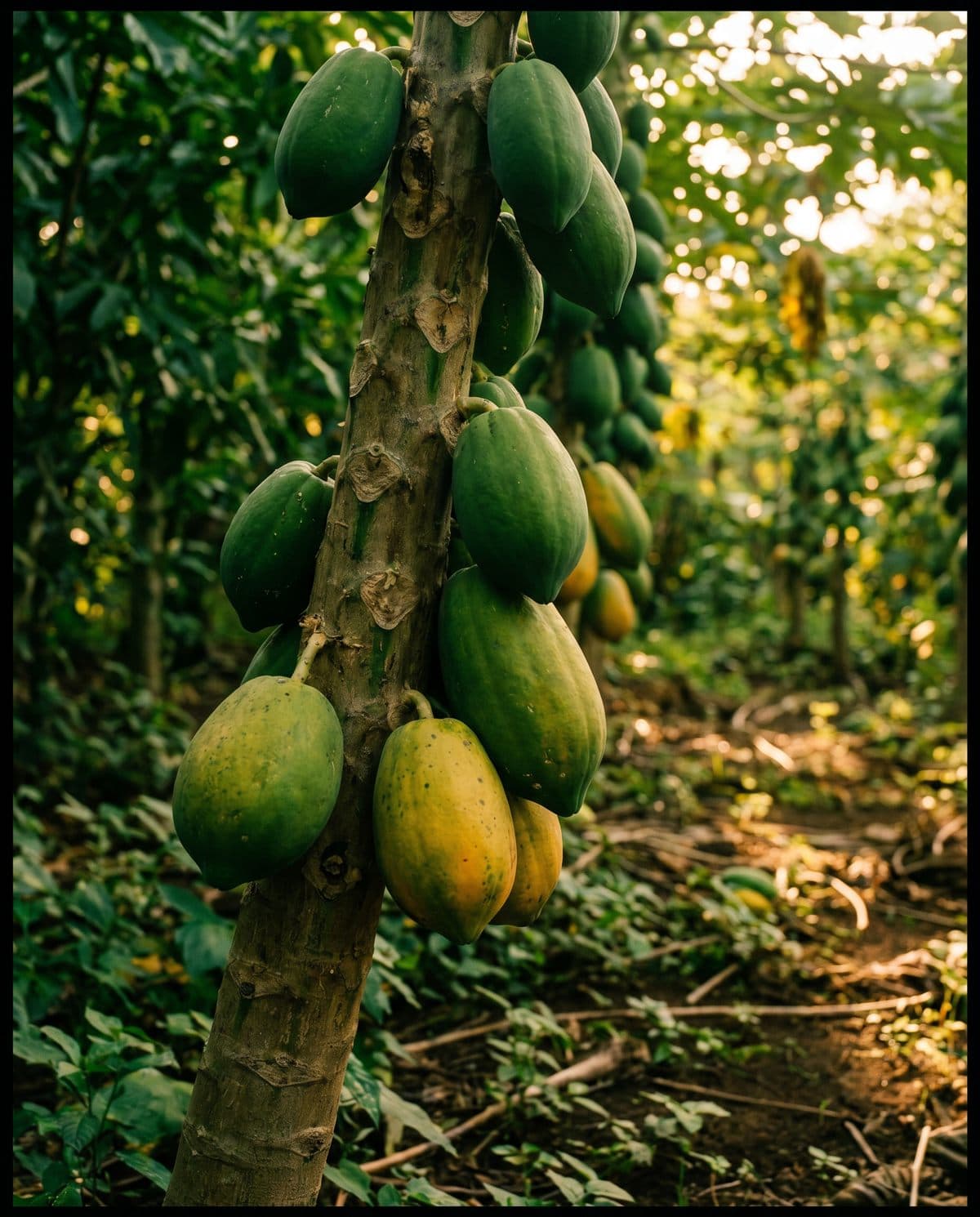 Papayos con frutos en el árbol