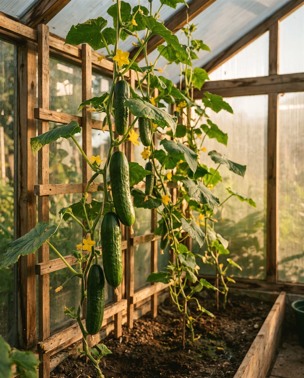 Pepinos en la planta